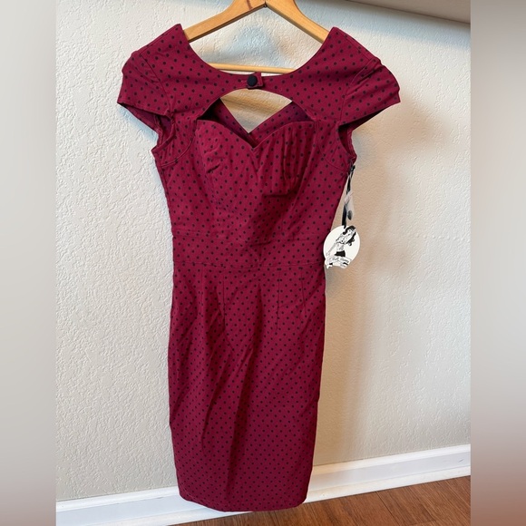 NWT Vintage Y2K Hell Bunny Vixen Dress Red Black Polka Dot Retro Pinup S-M - Picture 2 of 12